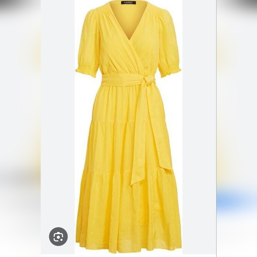 Lauren Ralph Lauren Firmato Yellow Midi Dress Size 10 - Picture 3 of 16